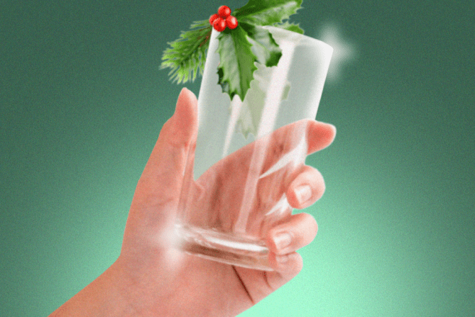 an empty glass because the person is Staying sober during the holidays