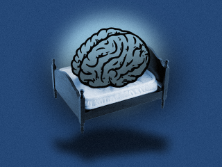 A cartoon brain on a bed to represent insomnia