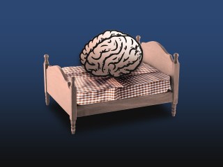 A cartoon brain on a bed to represent insomnia