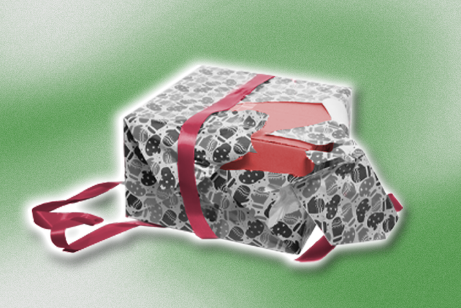 A partially unwrapped present to represent family drama