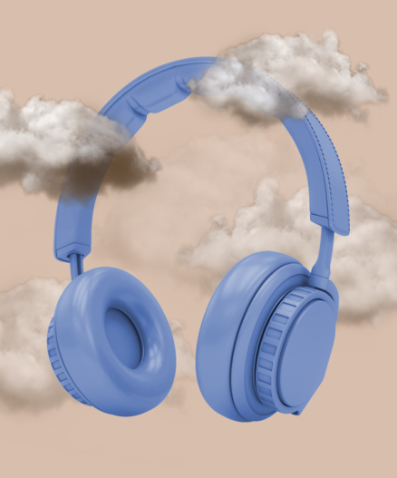 Blue headphones in clouds