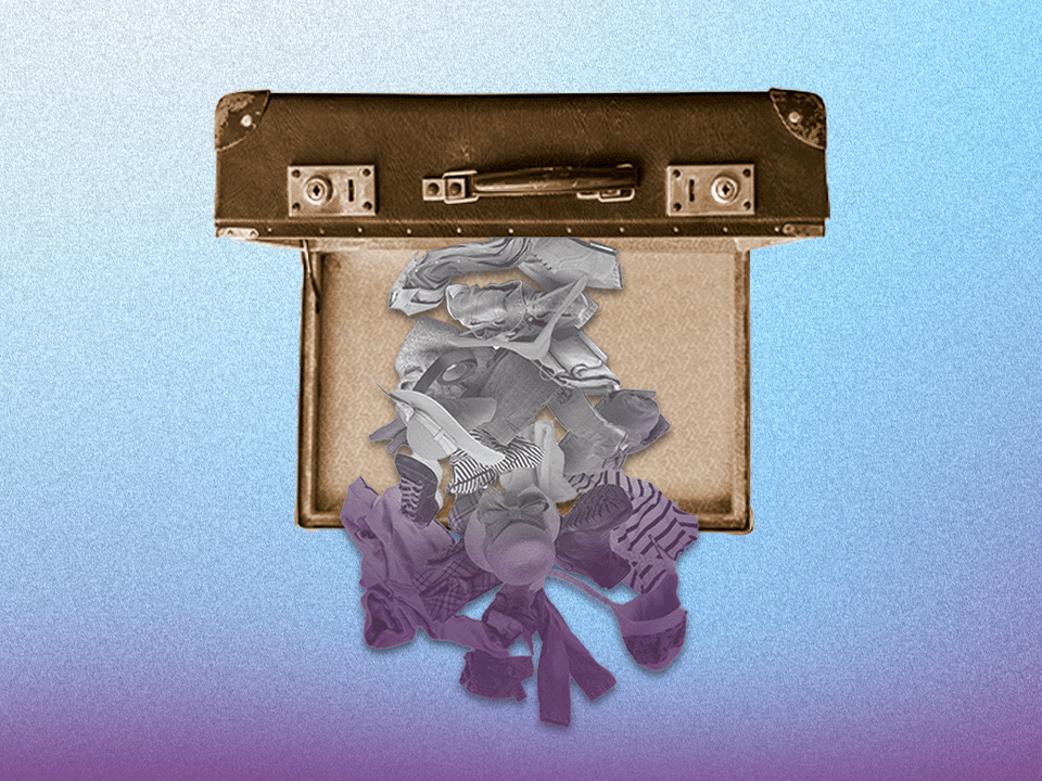 a suitcase dumping clothes to represent trauma dumping