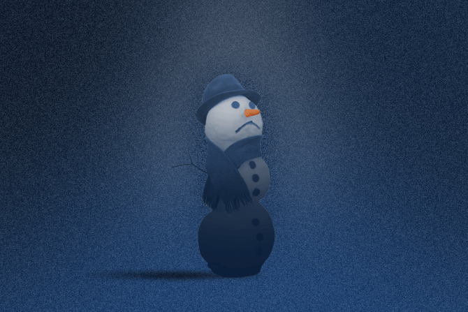 A sad snowman to represent seasonal depression