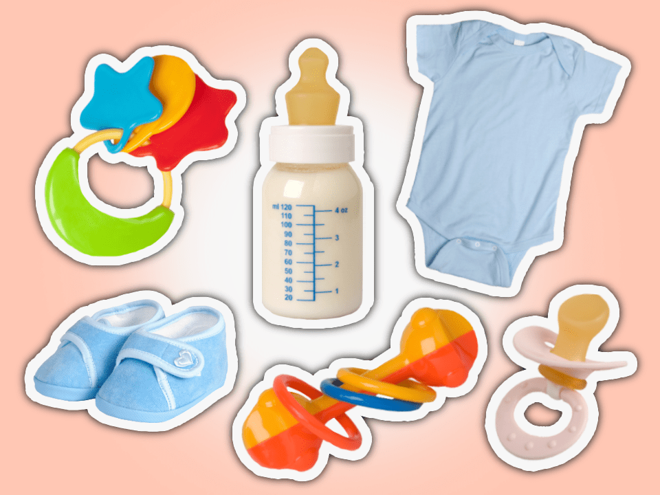 baby shoes, bottles, and toys that make you wonder if having kids is worth it