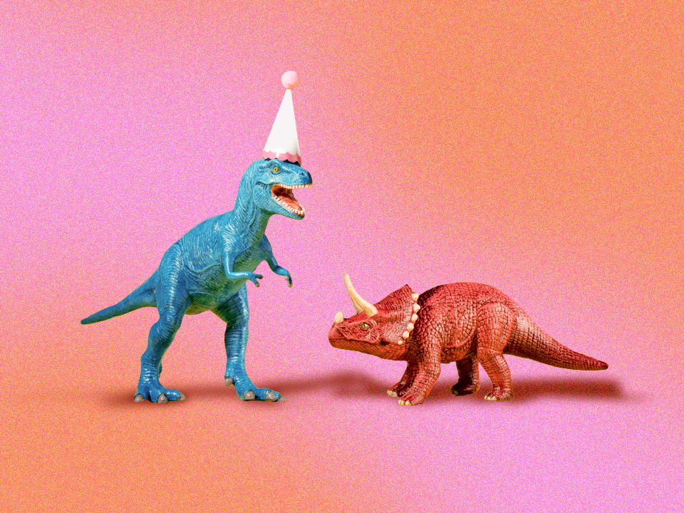 dinosaurs with party hats