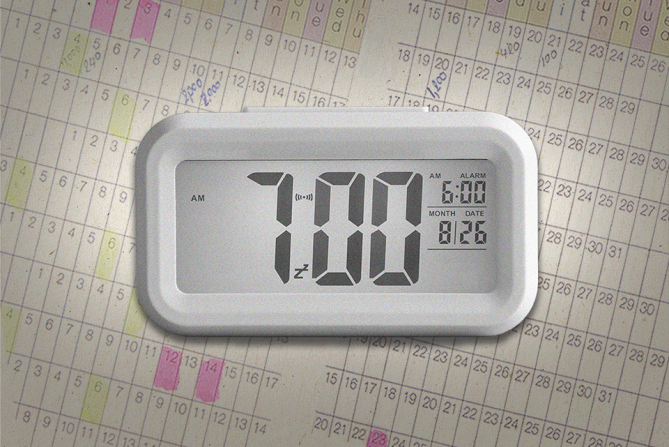 An alarm set for 7 a.m. because someone is trying to create a new routine