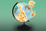 A globe on fire, representing climate anxiety