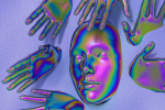 Chromatic face and hands to represent psychosis symptoms