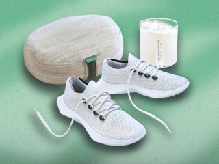 eco-friendly products like shoes, meditation pillows, and a candle