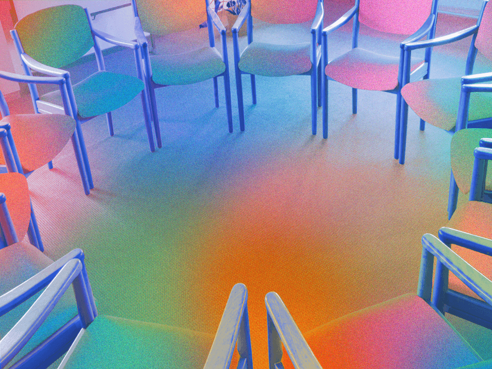 Chairs in a circle to represent LGBTQ resources like therapy
