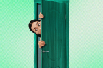 A woman peeking out from behind a door to represent avoidant personality disorder