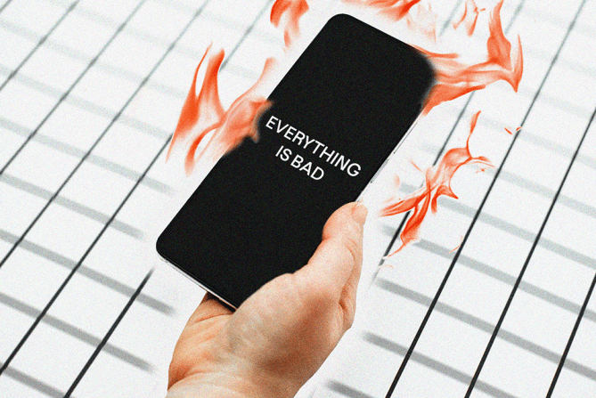 someone doomscrolling on their phone