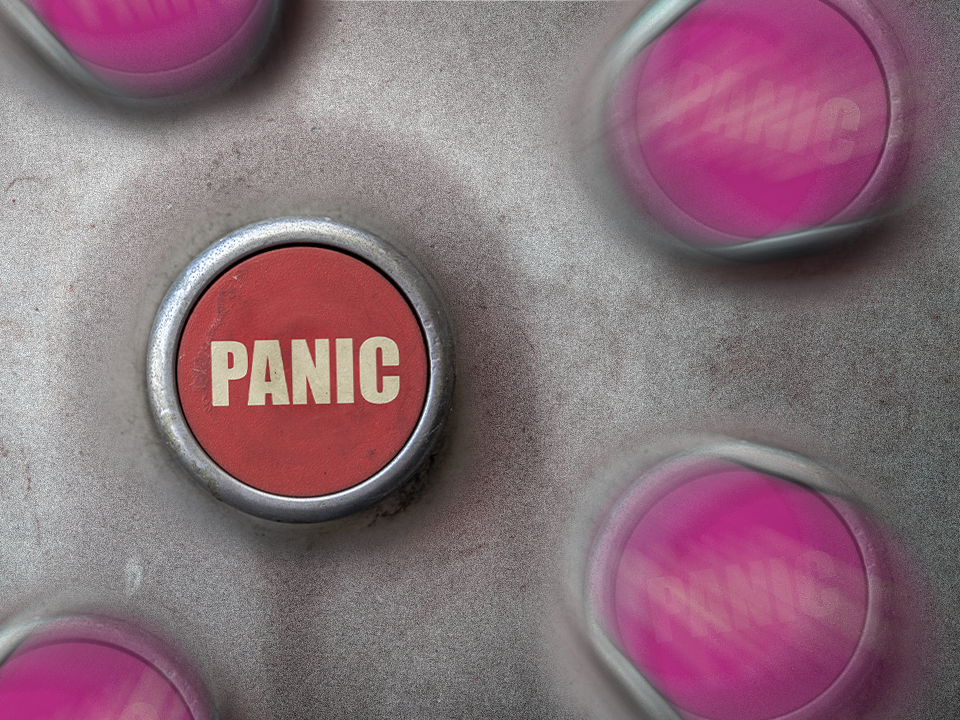 a button that says "panic" on it symbolizing a panic attack