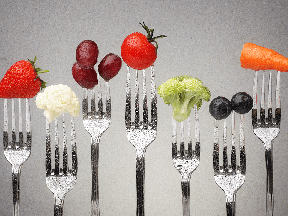 healthy food on forks to represent orthorexia