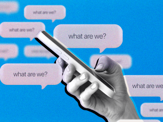 a closeup of a person's hand texting their situationship "what are we?"