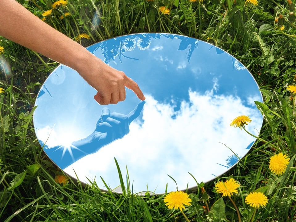 hand pointing in mirror