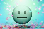 a neutral face emoji covered in confetti symbolizing anhedonia