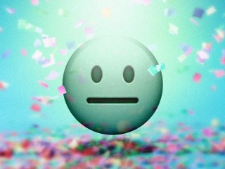 a neutral face emoji covered in confetti symbolizing anhedonia