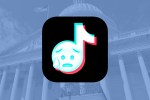 The TikTok app icon with a sweaty emoji face over top symbolizing the potential ban of tiktok