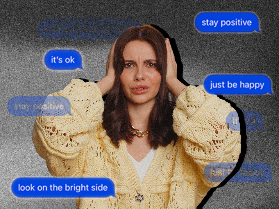 A woman covering her ears to represent what not to say to someone with depression