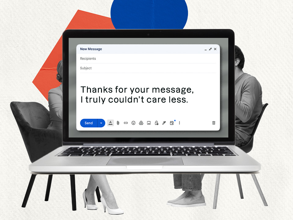 An automatic response email saying "I don't care"