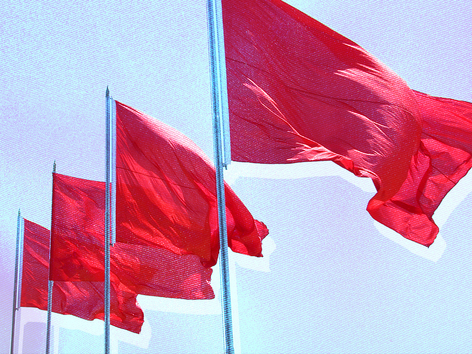 Red flags blowing in the wind symbolizing red flags of abusive relationships