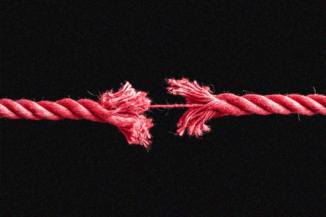 a rope about to break because someone is crashing out
