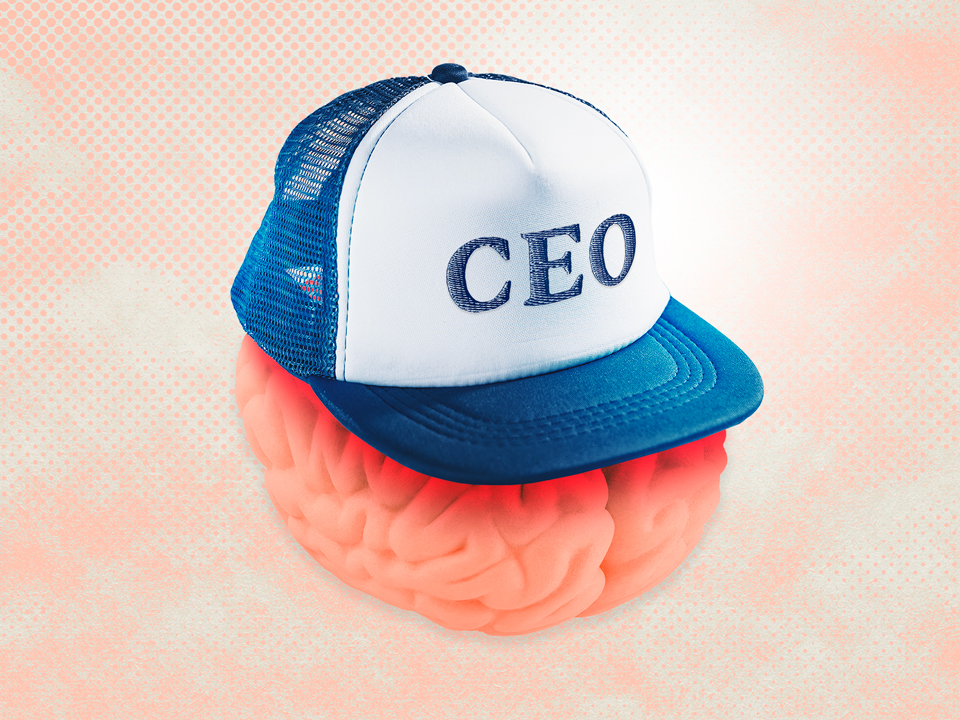 brain wearing a CEO hat