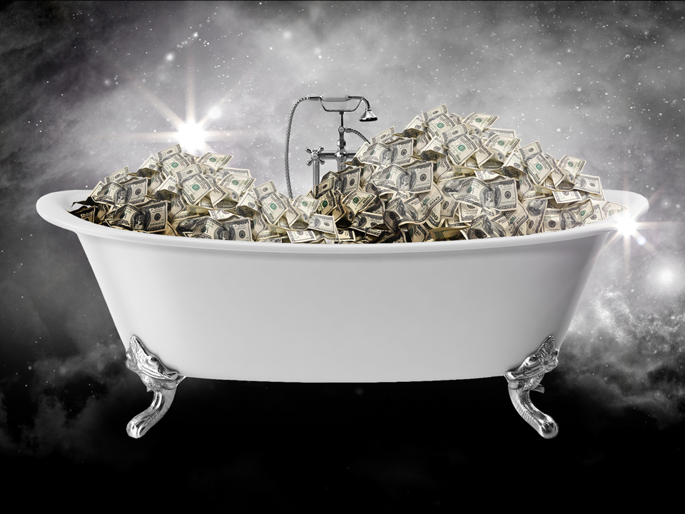 a bathtub full of money that has been manifested